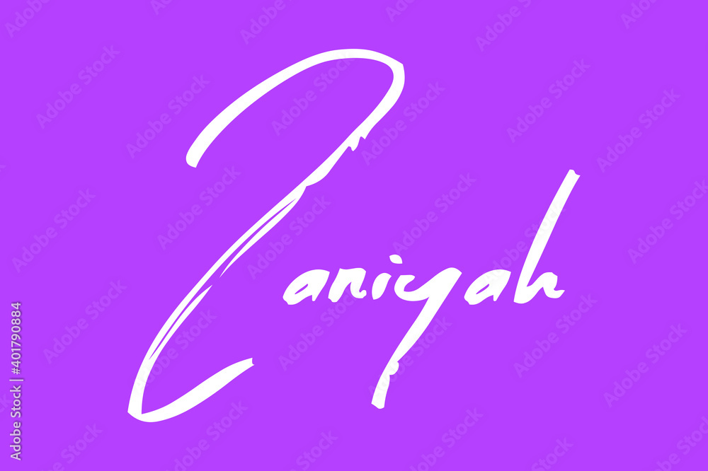Obraz premium Zaniyah Female Name Brush Typography White Color Text On Purple Background