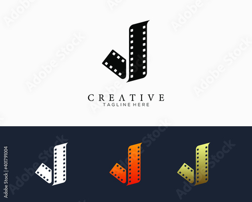 Set of colour letter J logo for strip film vector illustration