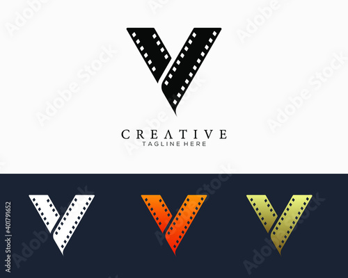 Set of colour letter V logo for strip film vector illustration