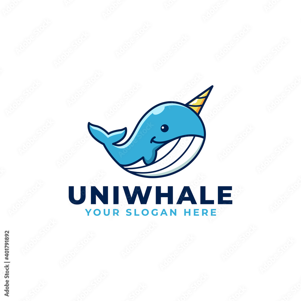 Obraz premium Cute Kawaii Unicorn Whale Playful Logo Mascot 
