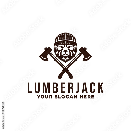 Lumberjack Bear Logo With Axes Design