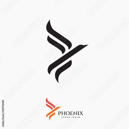 Phoenix flying fire bird vector abstract logo icon design template