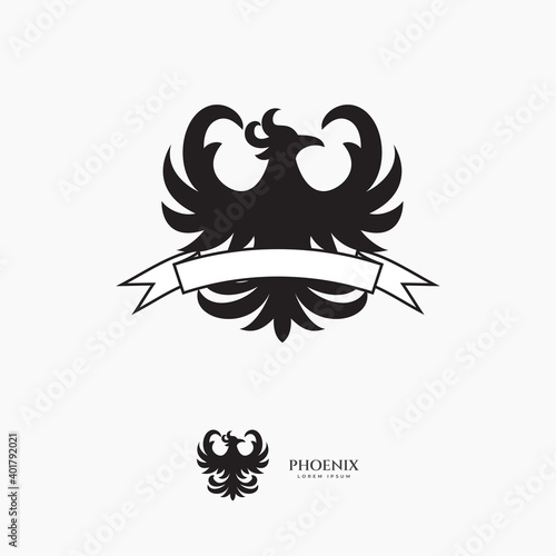 Phoenix fly bird classic heraldic coat of arm design template