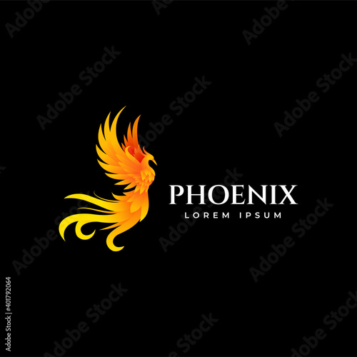 Phoenix flying fire bird vector abstract logo icon design template