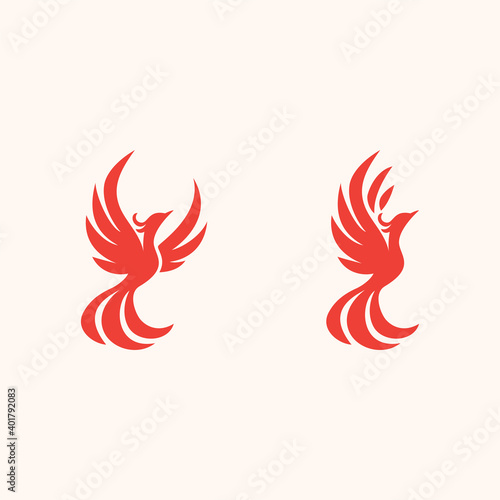 Phoenix flying fire bird vector abstract logo icon design template