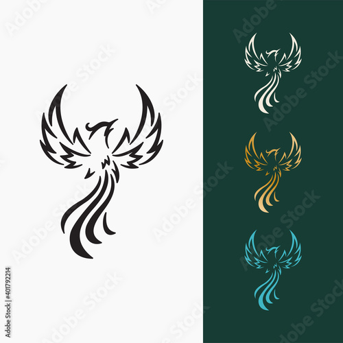 Phoenix flying fire bird vector abstract logo icon design template