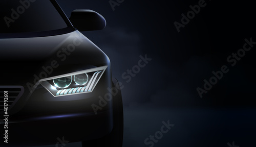 Realistic Car Headlights Ad Composition © Macrovector