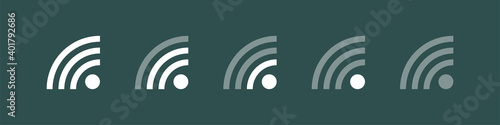 Set of Wifi Icons for Interface Design. Wireless wi-fi hotspot signal sign, icon, symbol. Simple Signal Icon isolated on Green Background. Flat Vector Icon Design Template Element.