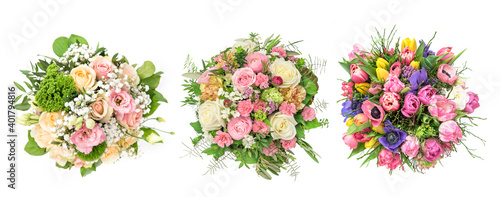 Foto Spring bouquet Soft pastel roses tulips anemone eustoma flowers
