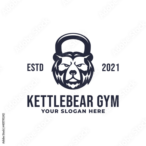 Kettlebell bear gym fitness logo mascot design