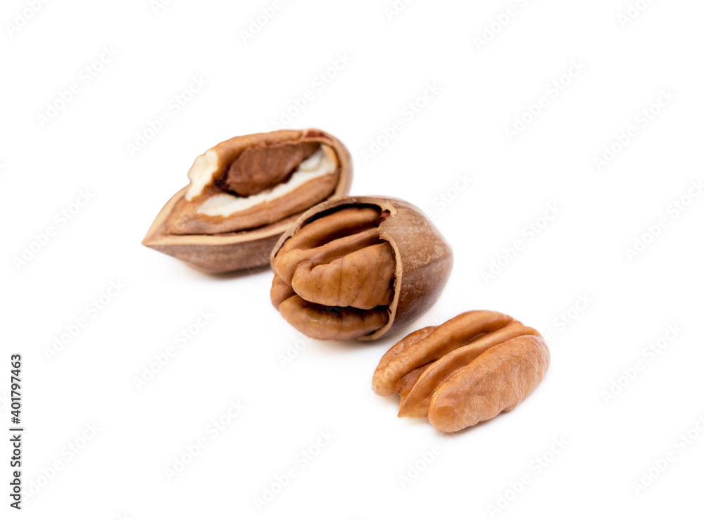 Fresh pecan nuts isolated on a white background Fresh pecan nuts isolated on a white background
