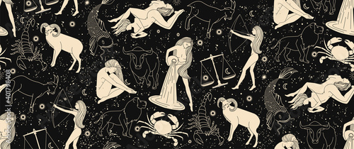Obraz na plátne Seamless pattern - signs of the zodiac