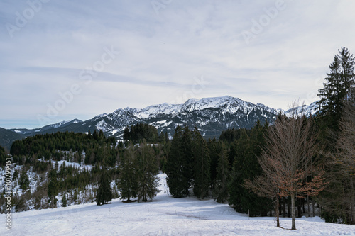 Panorama view of the Alps in winter, Allgäu, Germany