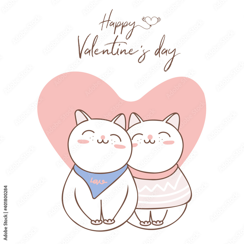 couple love of cat with big heart for valentine's day.