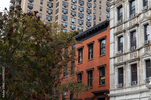 Row of Colorful Old Residential Buildings in Gramercy Park of New York City