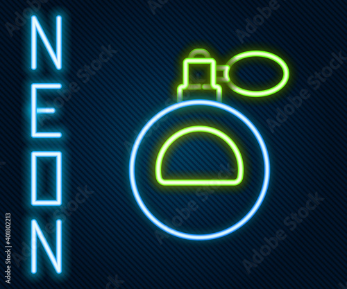 Glowing neon line Perfume icon isolated on black background. Colorful outline concept. Vector Illustration.