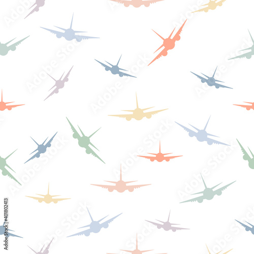 Seamless pattern with airplanes. Vector air transportation. Kids illustration isolated.