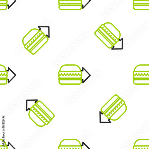 Line Online ordering and burger delivery icon isolated seamless pattern on white background. Vector Illustration.