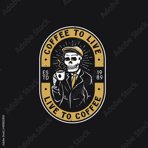 Retro coffee shop with skull logo