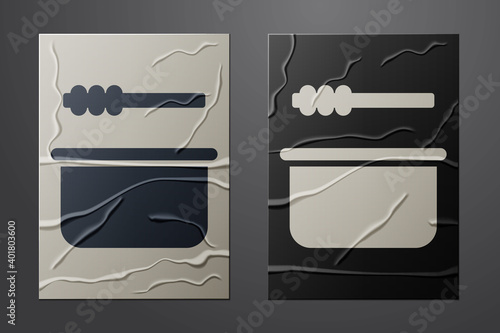 White Sauna bucket and ladle icon isolated on crumpled paper background. Paper art style. Vector Illustration.