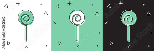Set Lollipop icon isolated on white and green, black background. Food, delicious symbol. Vector Illustration.