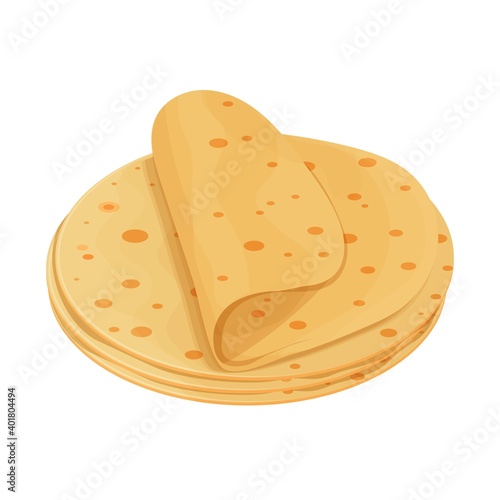 Pita bread, tortilla detailed and colorful isolated on white background. Ingredient for Mexican food, cuisine. Delicious snack, design element for menu, advertising. 