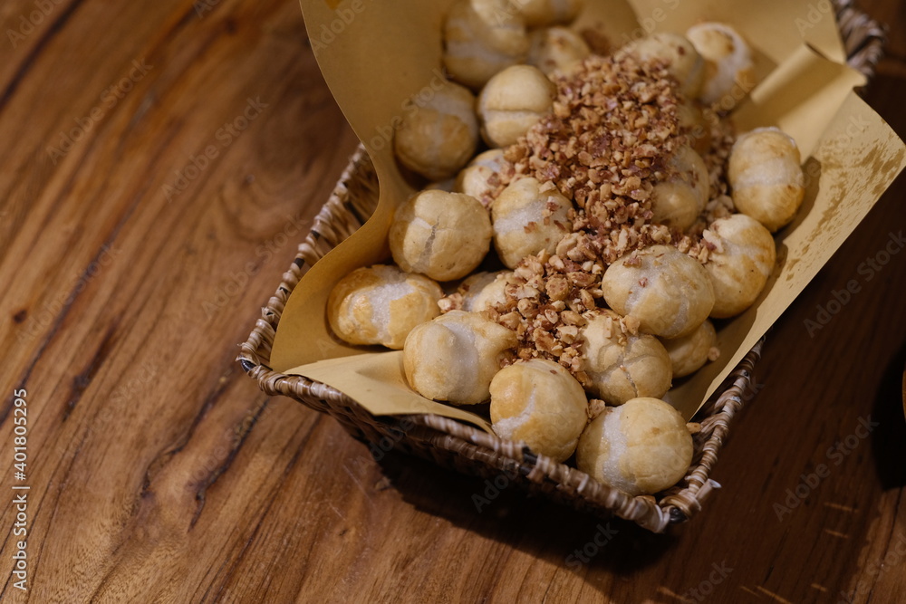 close up fried sweet dumplings. Traditional Chinese snack close up fried sweet dumplings. Traditional Chinese snack