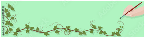 A brush - drawn vine on a green background