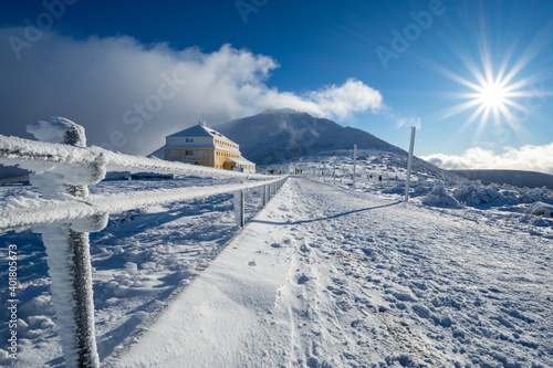 Fototapeta Naklejka Na Ścianę i Meble -  beautiful winter landscape in sunny day in Karkonosze mountains in Poland