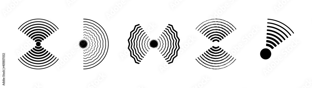 Set of radar icons. Sonar sound waves. Modern flat style vector  illustration. Radio station signal. Central minimal radial ripple line  outline abstraction. vector de Stock | Adobe Stock
