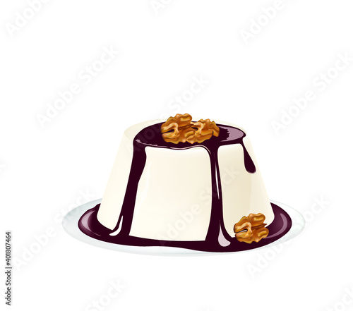 Panna cotta with walnut. vector