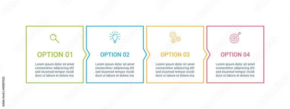 Infographic thin line design with arrows for 4 steps or options. Business process infographic design. Infographic thin line design with arrows for 4 steps or options. Business process infographic design.