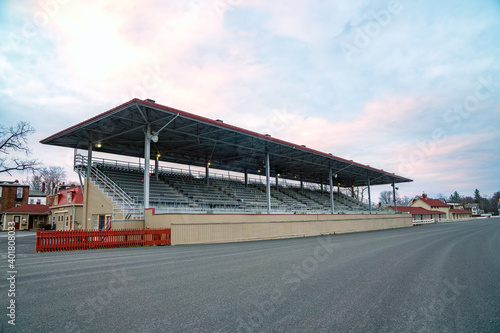 Goshen, NY - USA - Dec. 26, 2020: a landscape view of The Historic Track, a half-mile harness racing track in Goshen, New York. It was opened in 1838 and has been in operation ever since.