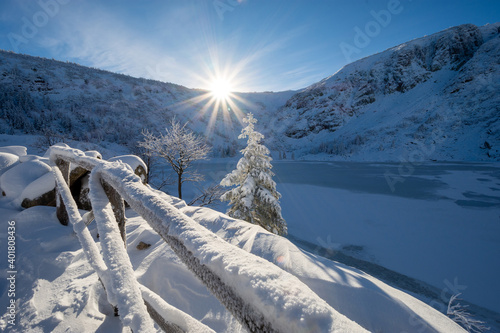 Obraz na płótnie beautiful winter landscape in sunny day in Karkonosze mountains in Poland w salonie