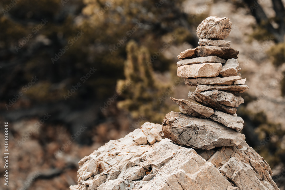 Rock stacks on Colorado mountain hiking trails
