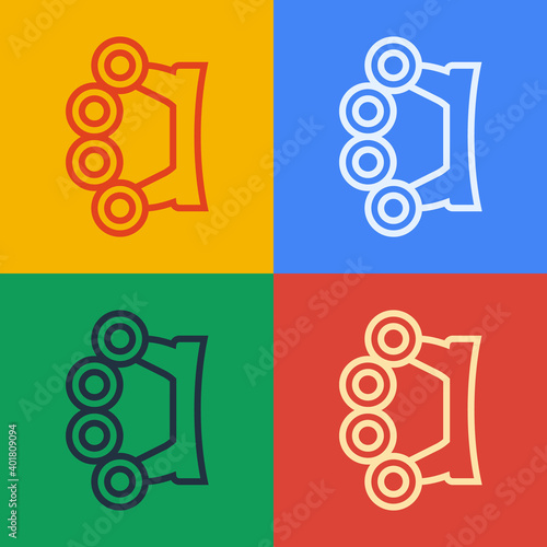 Pop art line Brass knuckles icon isolated on color background. Vector.