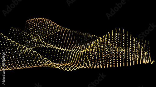 An abstract stream of golden radiance flying in outer space through galaxies and orbits. Star clusters networks.