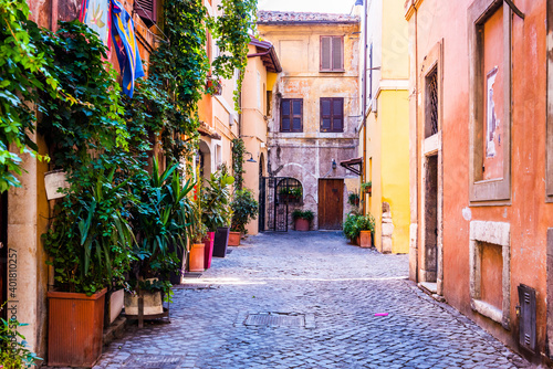 Trastevere. Beautiful old street in Trastevere. Rome, Italy.