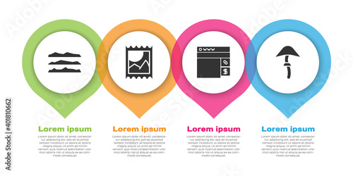 Set Cocaine or heroin drug, LSD acid mark, Buying drugs online and Psilocybin mushroom. Business infographic template. Vector.