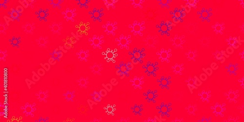 Dark green, red vector background with covid-19 symbols.