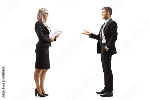 Professional man and woman having a conversation