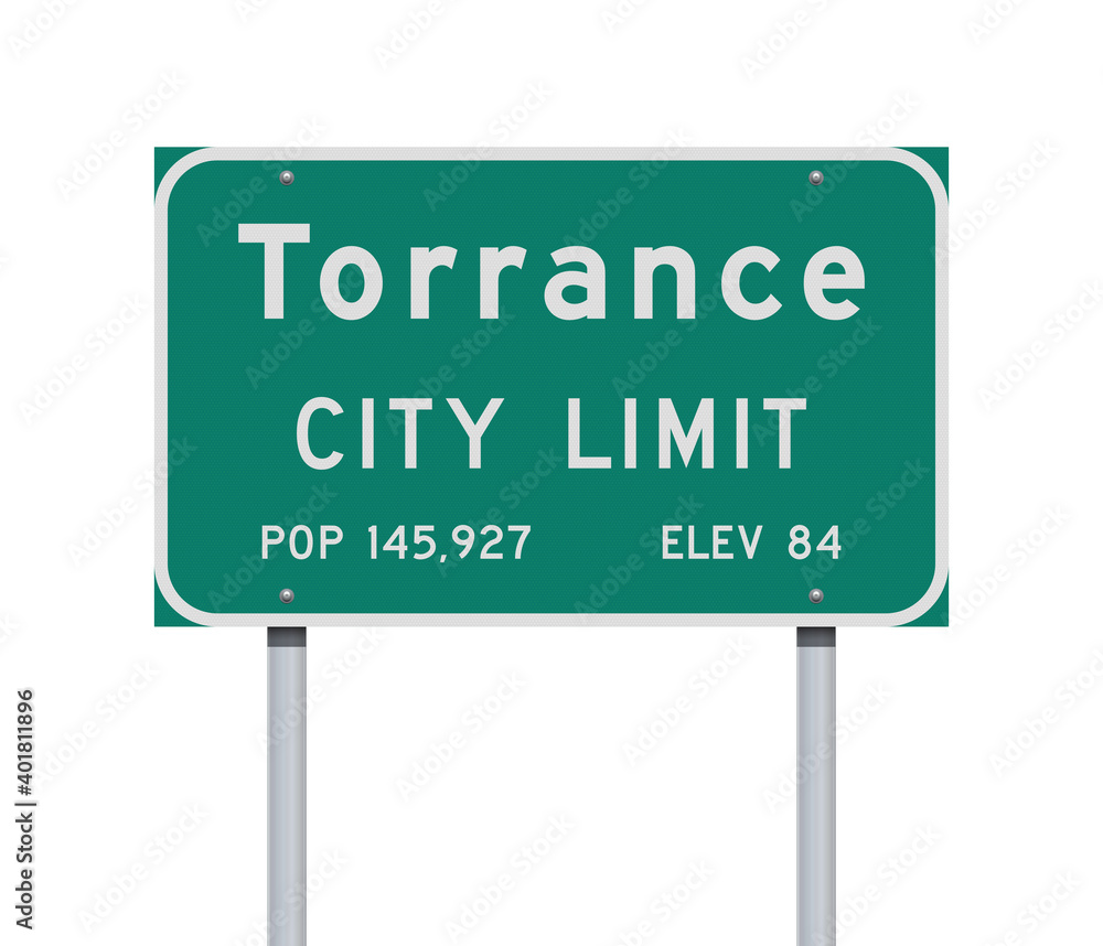 Vector illustration of the Torrance City Limit green road sign