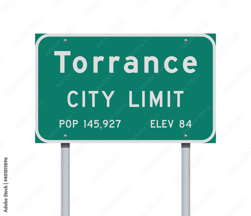 Vector illustration of the Torrance City Limit green road sign Vector illustration of the Torrance City Limit green road sign