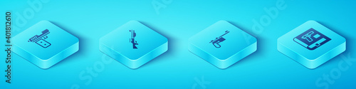 Set Isometric Pistol or gun, Hunting, Book with pistol and Mauser icon. Vector.