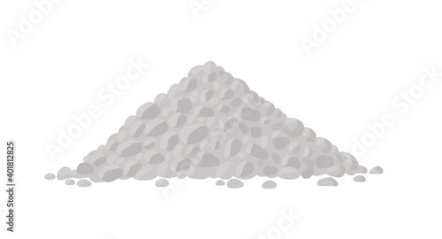 Pile of pebble stones. Cobble or cobblestone gray round boulders rocks heap. Building material used for construction.
