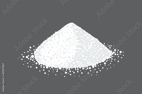 Powder heap. Gray and white. Powdered milk or sugar. Pile portion. Vector illustration.