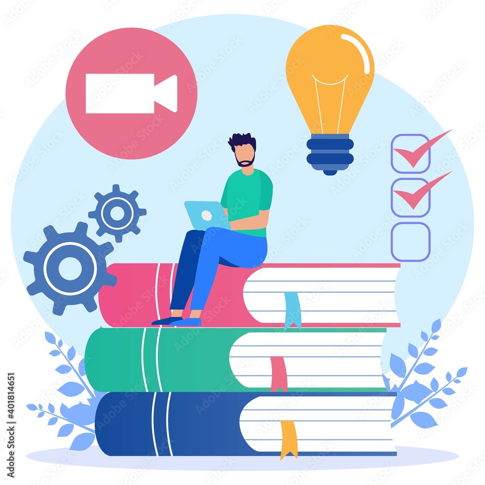 Illustration vector graphic cartoon character of E-learning Illustration vector graphic cartoon character of E-learning