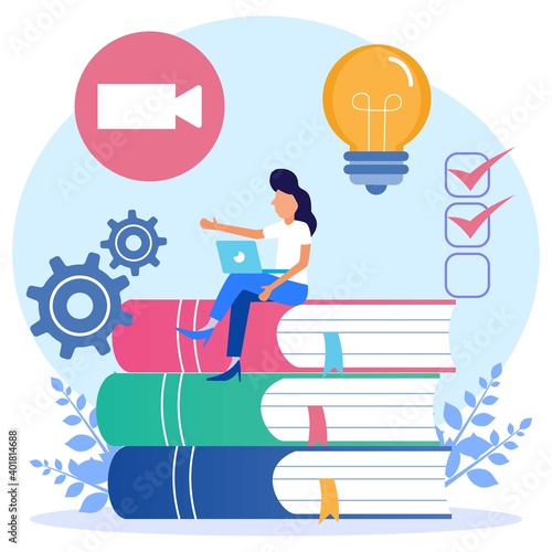 Illustration vector graphic cartoon character of E-learning