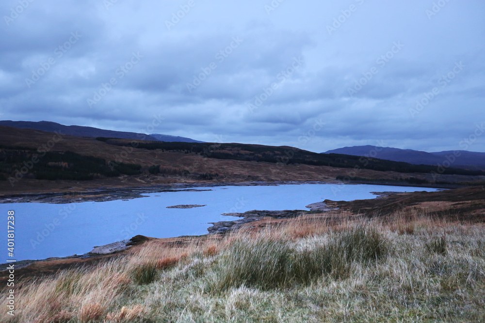 The warm autumn colors of the Scottish Highland landscape