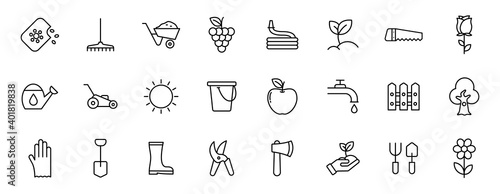 garden outline vector icons isolated on white. gardening icon set for web and ui design, mobile apps and print products